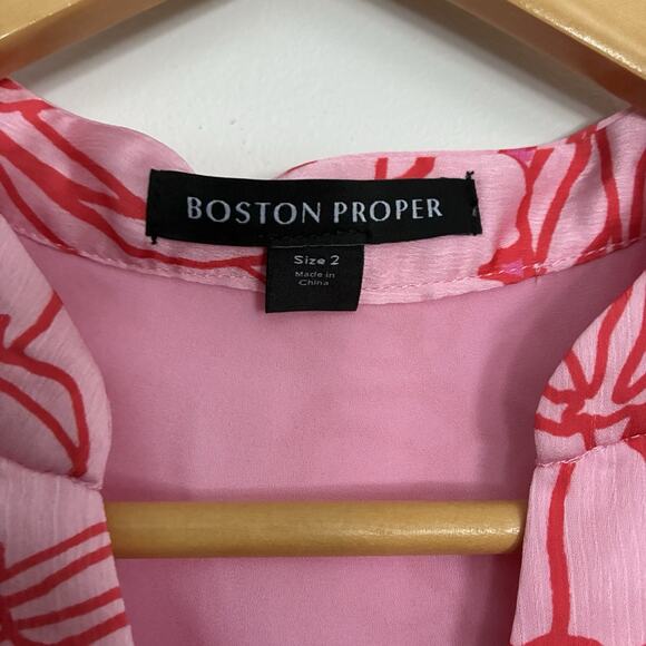 Boston Proper Dress Hot Pink Floral Print Ruffle Flounce Feminine Romantic XS 2 - Picture 8 of 11